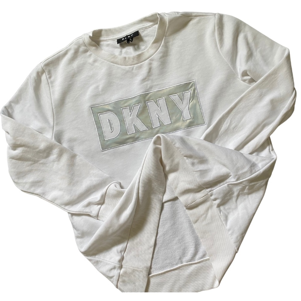 DKNY White Sweatshirt Iridescent Logo Small